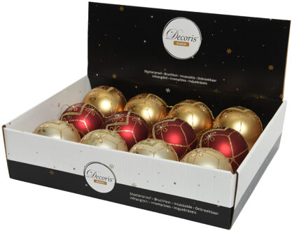 Decoris Kerstballen mix 12st pearl/goud/rood