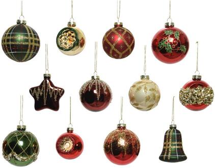 Decoris Kerstballen mix glas 12 stuks kerstkleur multi