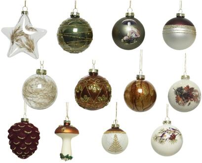 Decoris Kerstballen mix glas 12 stuks natuur verschillende