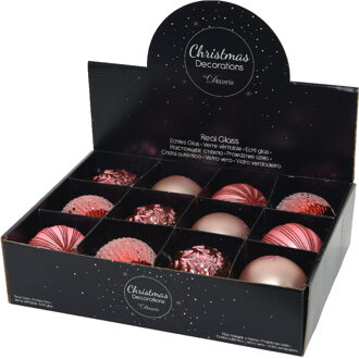 Decoris Kerstballen mix glas ds a 12 stuks roze