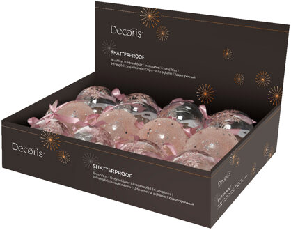 Decoris Kerstballen mix kunststof 8cm 12st roze