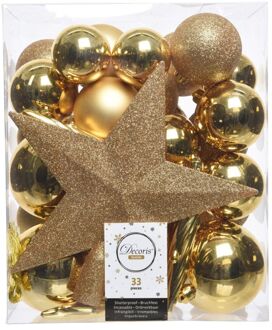 Decoris Kerstballen Mix Met Piek Box 33 Stuks Licht Goud