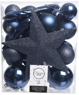 Decoris Kerstballen Mix Met Piek Box 33 Stuks Nachtblauw