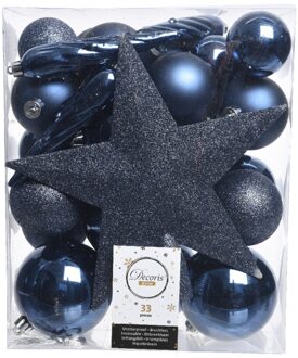 Decoris Kerstballen Mix Met Piek Box 33 Stuks Nachtblauw