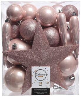 Decoris Kerstballen Mix Met Piek Box 33 Stuks Poederroze