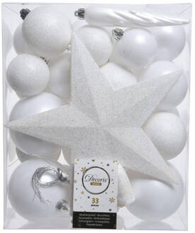 Decoris Kerstballen Mix Met Piek Box 33 Stuks Winterwit