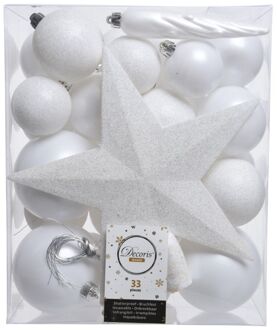 Decoris Kerstballen Mix Met Piek Box 33 Stuks Winterwit