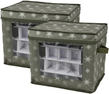 Decoris Kerstballen opbergbox - 2x - groen - 33,5 x 33,5 x 24,5 cm - opvouwbaar - polyester