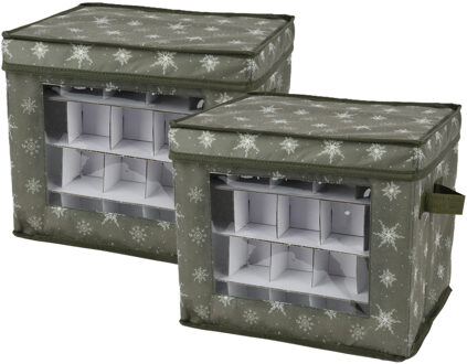 Decoris Kerstballen opbergbox - 2x - groen - 41 x 31 x 32 cm - polyester - opbergdoos kerstdecoratie