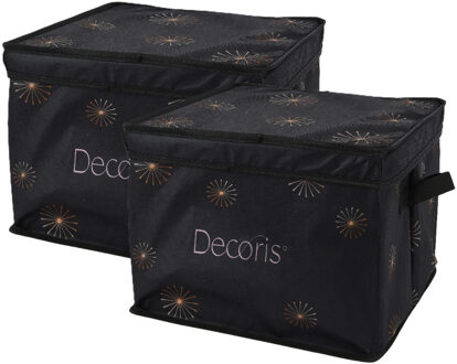 Decoris Kerstballen opbergbox - 2x - zwart- 41 x 31 x 32 cm - opvouwbaar - polyester