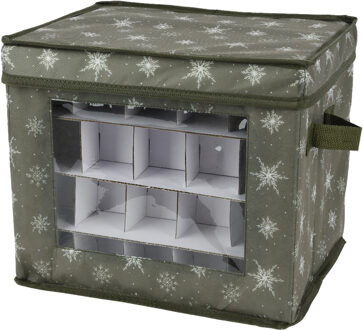 Decoris Kerstballen opbergbox - groen - 41 x 31 x 32 cm - polyester - opbergdoos kerstdecoratie