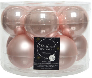 Decoris Kerstballen set - 10x - Lichtroze - glas - 6 cm - Kerstbal