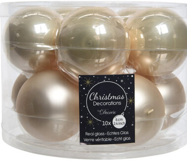 Decoris Kerstballen set - 10x - parel/champagne kleur - glas - 6 cm - glans en mat- kerstversiering - Kerstbal Champagnekleurig