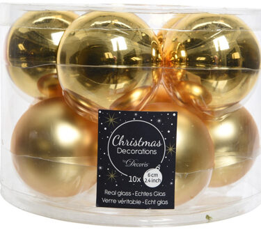 Decoris Kerstballen set - 10x stuks - goud - glas - 6 cm - glans/mat - Kerstbal Goudkleurig