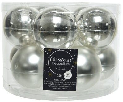 Decoris Kerstballen set - 10x stuks - zilver - glas - 6 cm - glans/mat - kerstversiering - Kerstbal Zilverkleurig