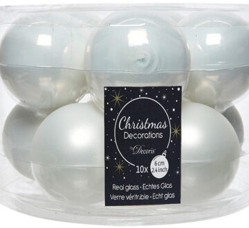 Decoris Kerstballen set - 10x - winter wit - glas - 6 cm - glans en mat - kerstversiering - Kerstbal