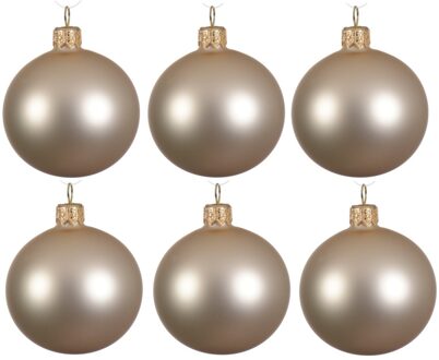 Decoris Kerstballen set - 12x stuks - parel/champagne - glas - 6 cm - mat - kerstversiering