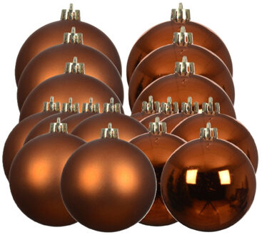 Decoris Kerstballen set - 18x st - koper/cognac bruin - D6 en D8 cm - kunststof - kerstversiering