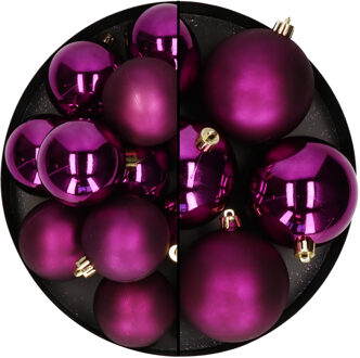 Decoris Kerstballen set - 18x stuks - 6 en 8 cm - paars - kunststof - Kerstbal