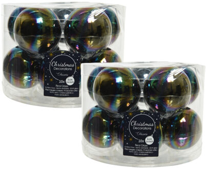 Decoris Kerstballen set - 20x stuks - glas - zwart/parelmoer - 6 cm - glans - kerstversiering
