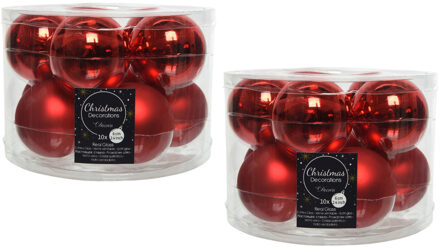 Decoris Kerstballen set - 20x stuks - kerst rood - glas - 6 cm - glans en mat