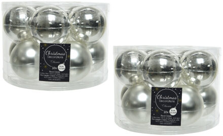Decoris Kerstballen set - 20x stuks - zilver - glas - 6 cm - glans/mat - kerstversiering