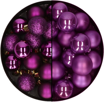 Decoris Kerstballen set - 30x stuks - 3 en 4 cm - paars - kunststof