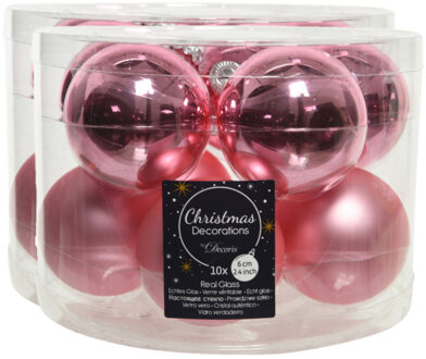 Decoris Kerstballen set - 30x stuks -? glas - lippenstift roze - 6 cm - glans/mat - kerstversiering