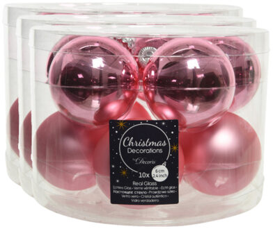 Decoris Kerstballen set - 40x stuks -? glas - lippenstift roze - 6 cm - glans/mat - kerstversiering