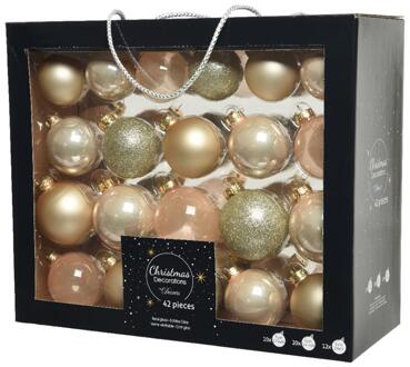 Decoris Kerstballen set - 42x - parel - glas - mat - glans - glitter Crème