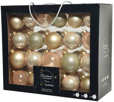 Decoris Kerstballen set - 42x - parel - glas - mat - glans - glitter Crème