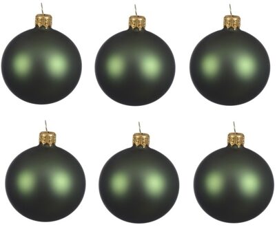 Decoris Kerstballen set - 6x stuks - donker groen - glas - 6 cm - Kerstbal