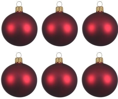 Decoris Kerstballen set - 6x stuks - donker rood - glas - 6 cm - Kerstbal