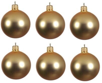 Decoris Kerstballen set - 6x stuks - goud - glas - 6 cm - mat - kerstversiering - gouden ophanglint - Kerstbal Goudkleurig