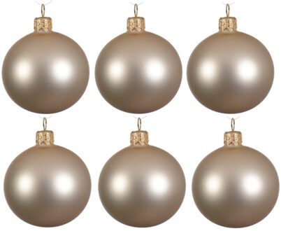 Decoris Kerstballen set - 6x stuks - parel/champagne - glas - 6 cm - mat - kerstversiering - Kerstbal Champagnekleurig