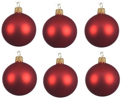 Decoris Kerstballen set - 6x stuks - rood - glas - 6 cm - mat - kerstversiering