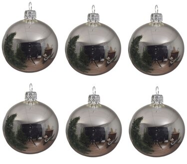 Decoris Kerstballen set - 6x stuks - zilver - glas - 6 cm - glans - Kerstbal Zilverkleurig