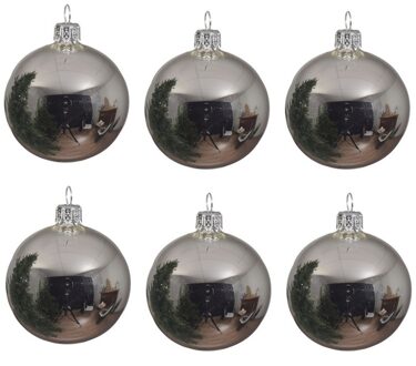 Decoris Kerstballen set - 6x stuks - zilver - glas - 6 cm - glans - kerstversiering - zilveren ophanglintje