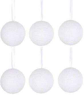 Decoris Kerstballen sneeuw - 12x st - wit - D8 cm - sneeuwballen - sneeuwdecoratie
