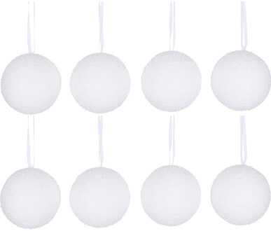 Decoris Kerstballen sneeuw - 8x st - wit - D4 cm - kunststof - sneeuwwballen - sneeuwversiering