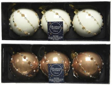 Decoris Kerstballenset glas a 3 stuks camel 8cm blauw