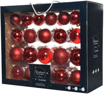 Decoris Kerstballenset glas mix kerstrood 42 st.