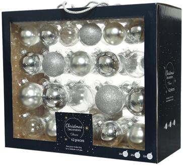 Decoris Kerstballenset glas mix zilver42 st. Zilverkleurig