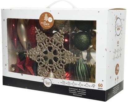 Decoris Kerstballenset kunststof 60st rood/groen
