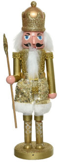 Decoris Kerstbeeldje kunststof notenkraker poppetje/soldaat goud 28 cm kerstbeeldjes