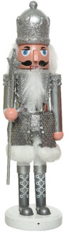 Decoris Kerstbeeldje kunststof notenkraker poppetje/soldaat zilver 28 cm kerstbeeldjes
