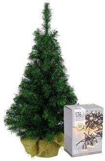 Decoris kerstboom 90 cm met clusterverlichting warm wit - Kunstkerstboom Zwart