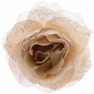 Decoris Kerstboom decoratie bloemen roos creme 14 cm