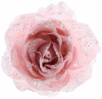 Decoris Kerstboom decoratie roos poeder roze 14 cm