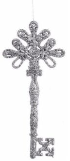 Decoris Kerstboom decoratie sleutels zilver 17 cm met glitters